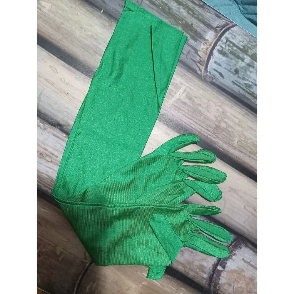 Elegant Long Tulle Mesh Gloves Stretchy, Breathable & Quick-Dry Green